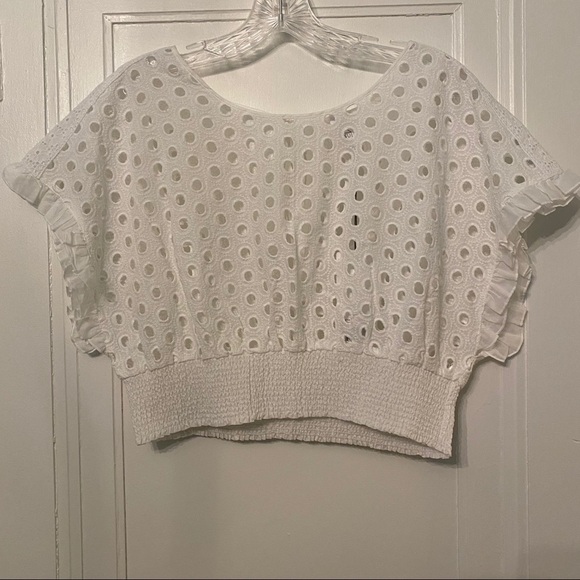 Kisuii Zoie Eyelet-Embroidered Coverup Crop Top XSmall NWT - Picture 6 of 9